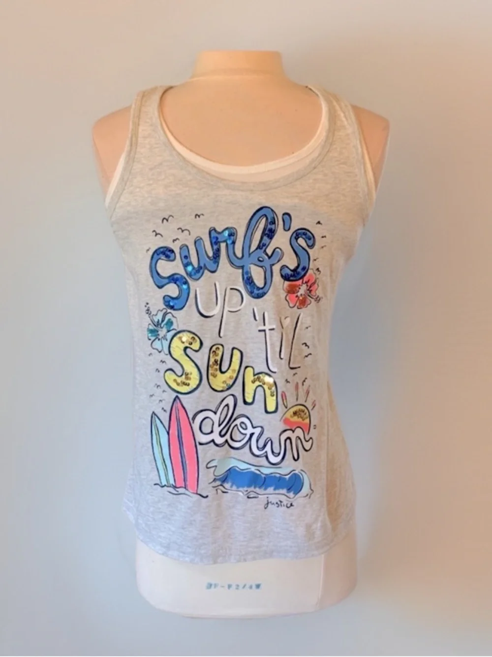 Justice Top Graphic Tank Girls fits 14 Beach Tee